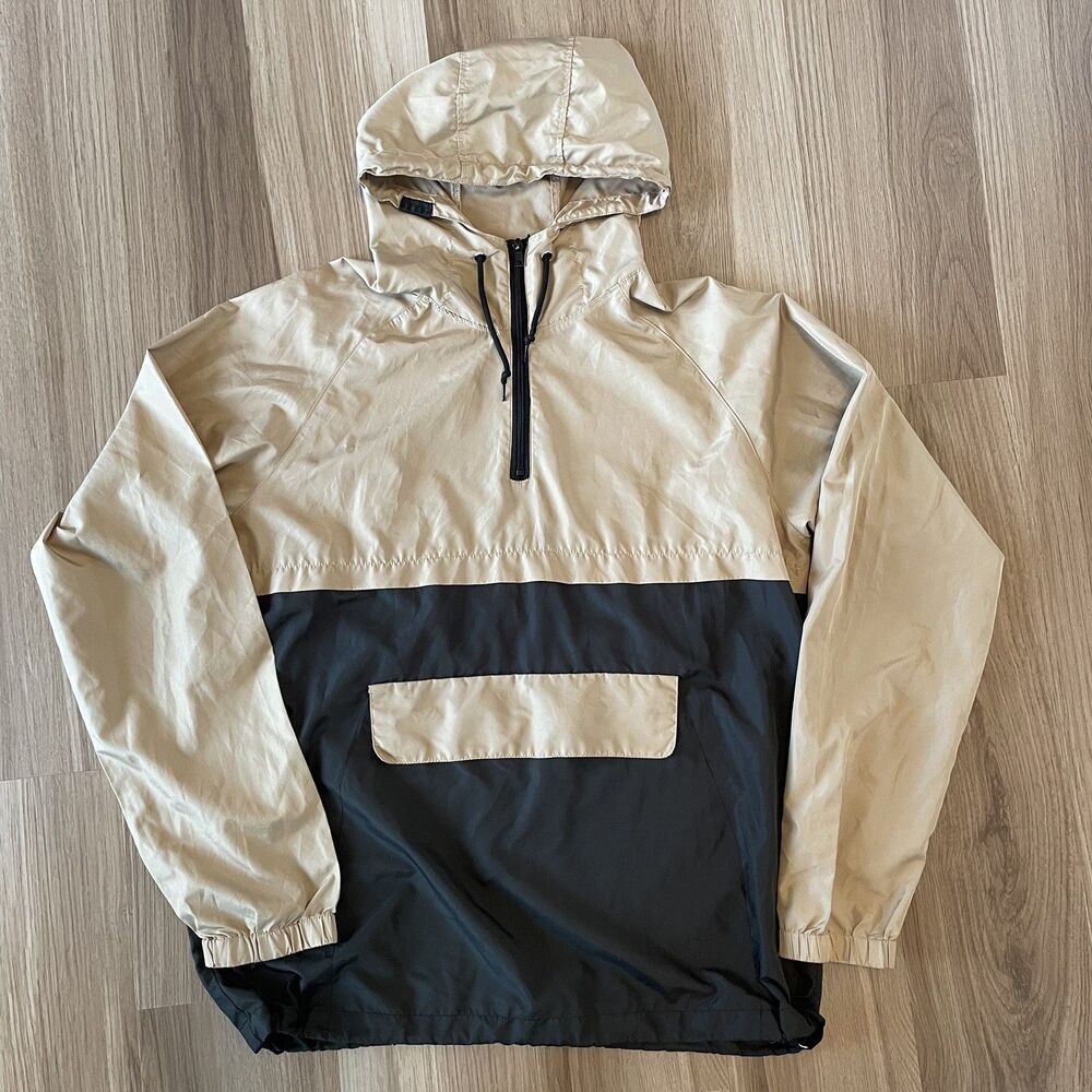 Zine XL Windbreaker Anorak Hoodie 1/4 Zip Pockets Tan Black Gorpcore Streetwear